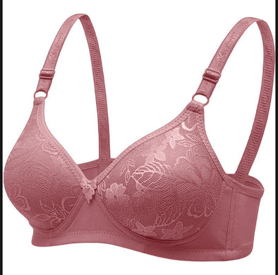 Padded Embroidered Cotton Full Cup Bra – Pink (1 Pc)