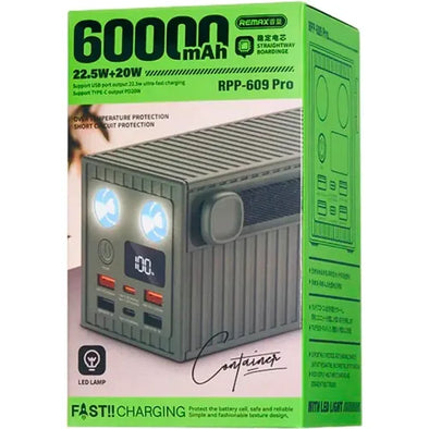 REMAX RPP-609 Pro 60000mAh Power Bank | 22.5W + 20W Fast Charging | Outdoor LED Light