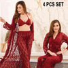 Maroon Embossed Net Nightwear Set – Elegant & Comfortable