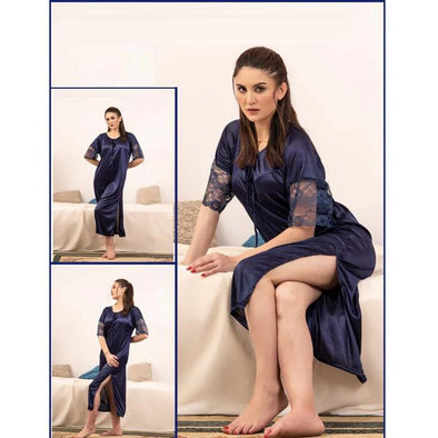 Comfortable Jersey Nightwear Set – Lightweight Plain Blue Design (Free Size)