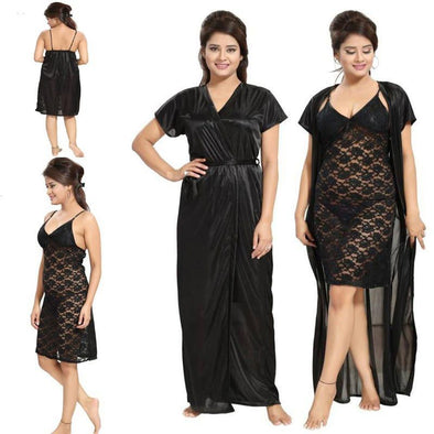 Comfortable Black Jersey Nightwear Set – Lightweight & Free Size