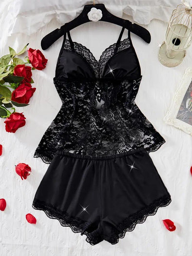 Net Plain Comfortable & Lightweight Lingerie Set – 2 Piece Camisole (Free Size, Black)