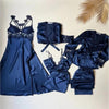 Comfortable Jersey Plain Nightwear Set – Free Size (Blue, 6-Piece)