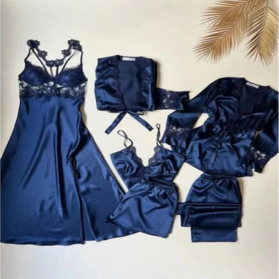 Comfortable Jersey Plain Nightwear Set – Free Size (Blue, 6-Piece)