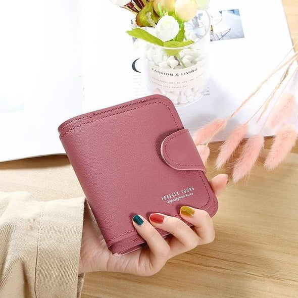 Women’s Leather Plain Short Wallet with Multi-Compartment Design