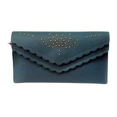 Women’s Double Layer Flap Wallet – Blue Rexine Stylish Clutch