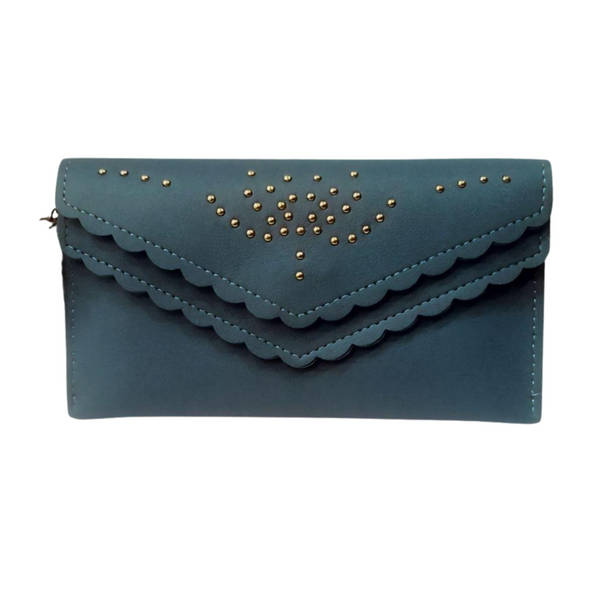 Women’s Double Layer Flap Wallet – Blue Rexine Stylish Clutch