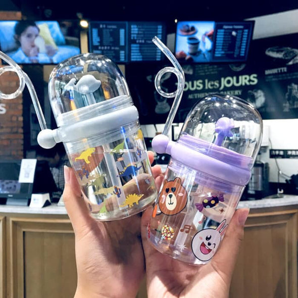 Baby Cartoon Whale Water Bottle with Straw – 260ml